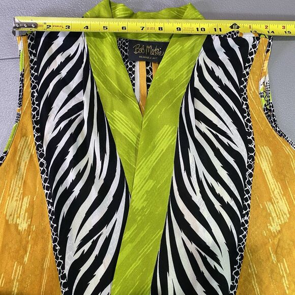 Vtg BOB MACKIE Wearable Art Open Front Blouse Sleeveless Bold 80s Womens L Green - Picture 4 of 8